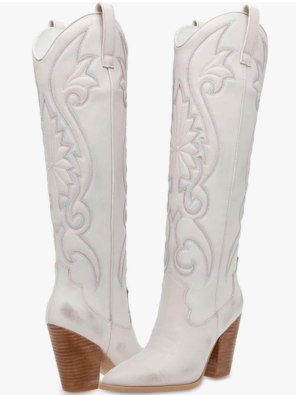 Steve Madden Women's Leather Lashes Western Boots Distressed White Size 8.5M